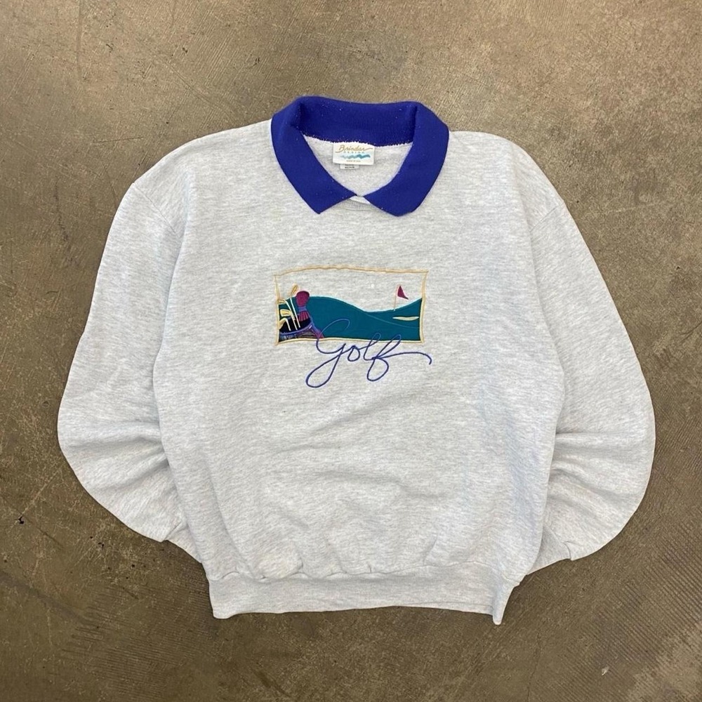 Vintage 90s Golf Embroidery Collard Grandma Sweater Crewneck Sweatshirt Size M